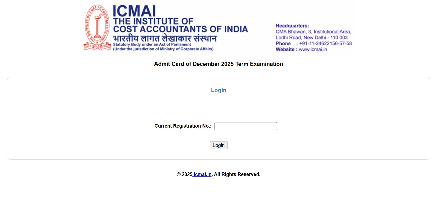 ICMAI CMA December 2025 Admit Card Released at icmai.in